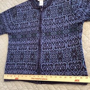 Talbots Blue and Black Patterned Cardigan Sz Petite